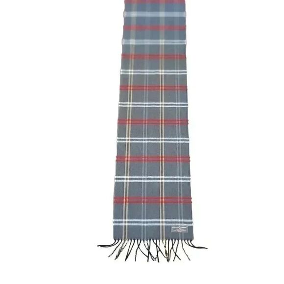 DNY Adult Softer than Cashmere Gray/Red Plaid w Fringe 12" x 66" EUC - Picture 5 of 7